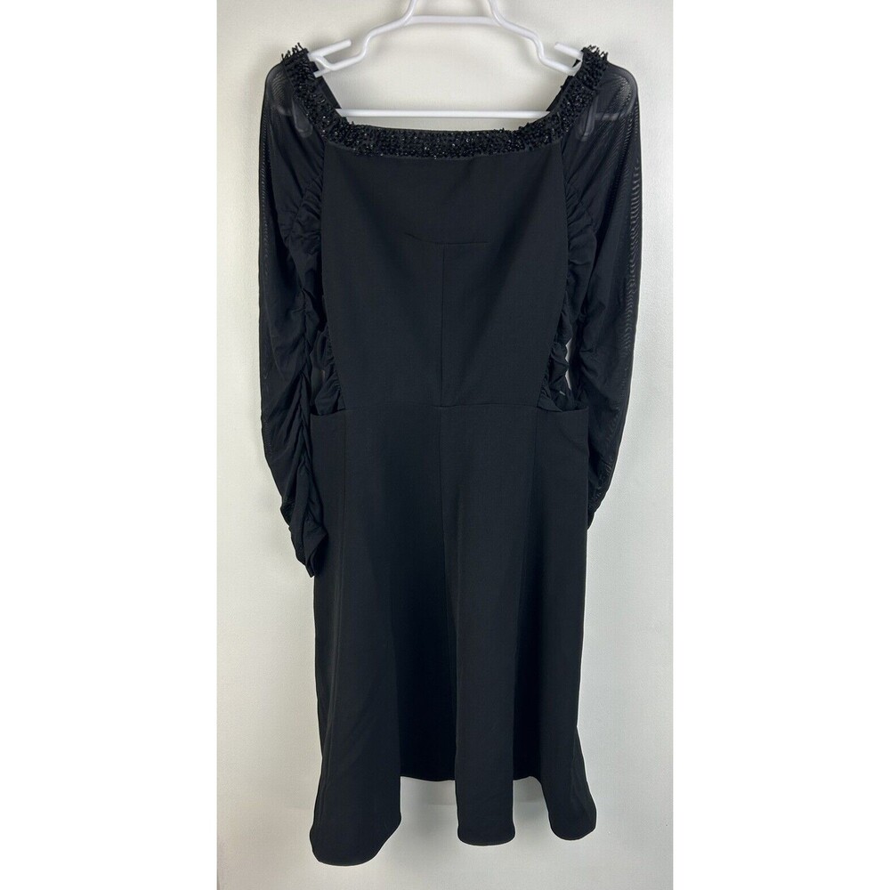 Pino Pizo Collection D. Fanni Beaded Midi Dress Women Sz Lg? Sheer Sleeves Black